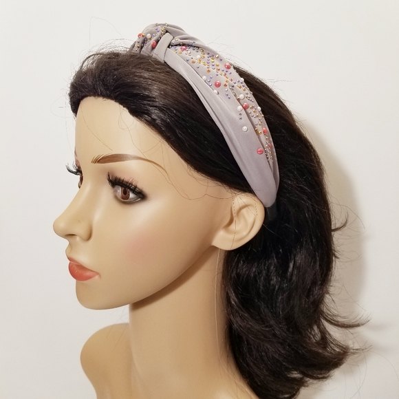 Beaded Women's Headband. Gray. New - Picture 1 of 6